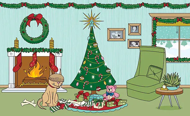 Vector illustration of Christmas Dog Present