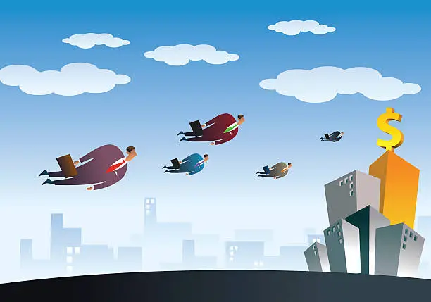 Vector illustration of Businessman Flying to New Opportunity