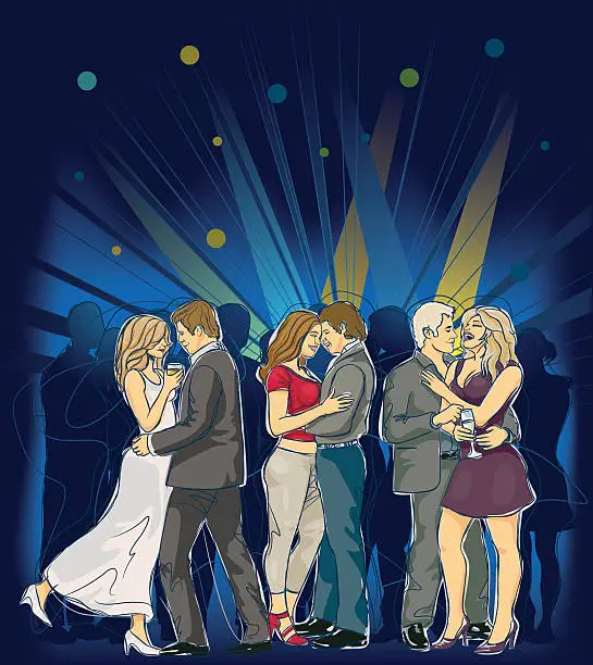 Vector illustration of party couples