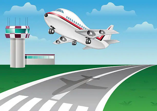 Vector illustration of Take off plane from the runway