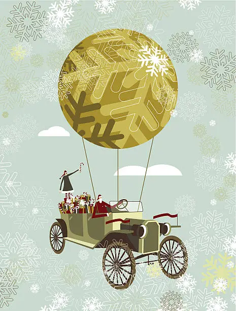 Vector illustration of Santa by car