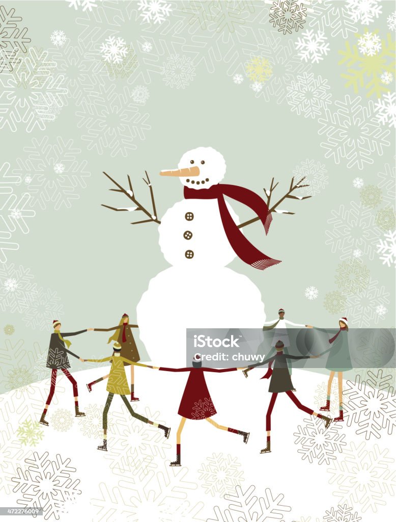 Boże Narodzenie Bałwan śniegowy i dzieci - Grafika wektorowa royalty-free (Boże Narodzenie)