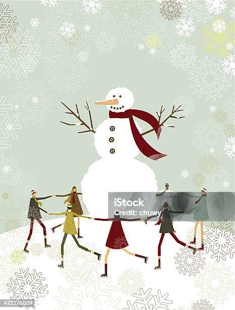 Boże Narodzenie Bałwan Śniegowy I Dzieci - Stockowe grafiki wektorowe i więcej obrazów Boże Narodzenie - Boże Narodzenie, Dziecko, Tło