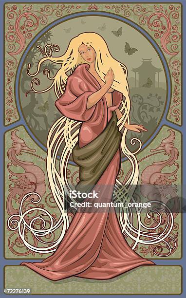 Kimono Woman Stock Illustration - Download Image Now - Art Nouveau, Women, Dragon