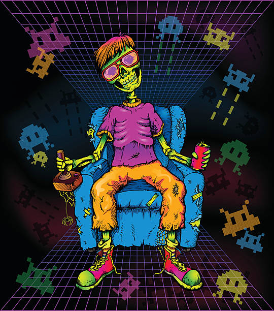 ilustrações de stock, clip art, desenhos animados e ícones de fim do jogo (brilho - video game skull monster 1980s style