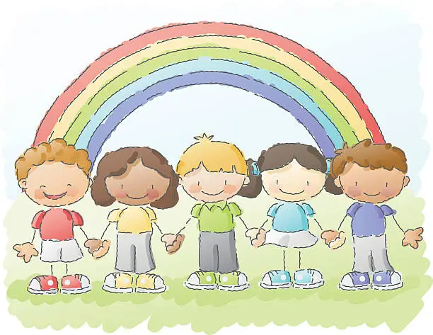 Vector illustration of scribbles: rainbow kids