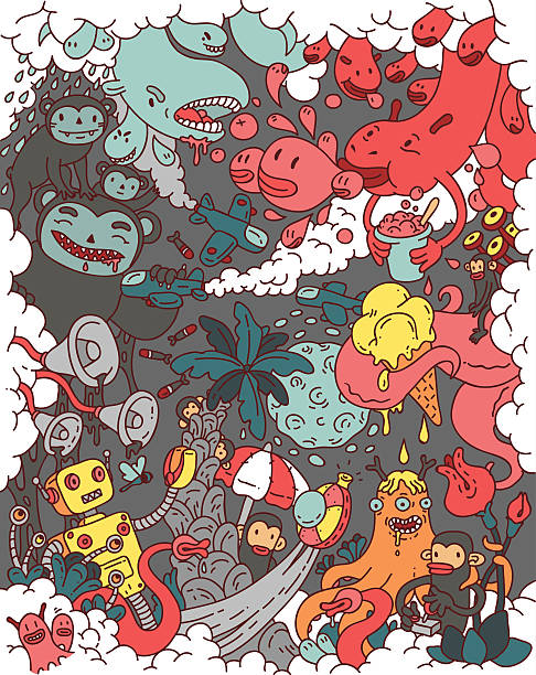 party pooper playful and fighter characters...detailed vector illustration graffiti illustrations stock illustrations