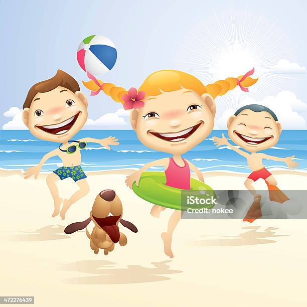 Kids Summer Beach Stock Illustration - Download Image Now - Beach, Child, Dog