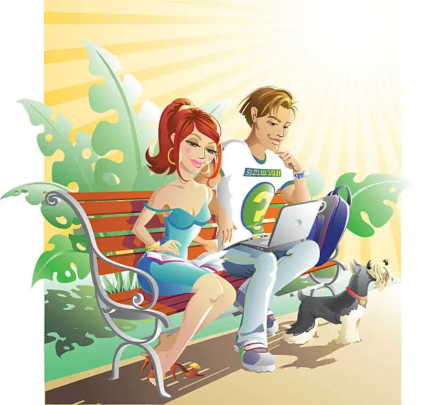 Vector illustration of young couple at park