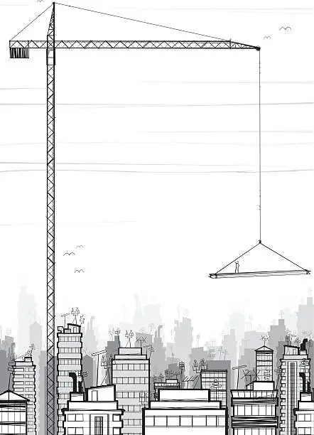 Vector illustration of Giant Crane on City Scape