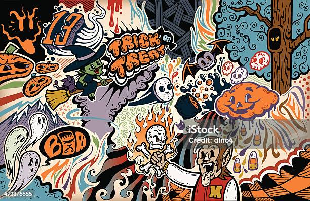 Trickoween - Stockowe grafiki wektorowe i więcej obrazów Halloween - Halloween, Cukierek albo psikus, Bazgroły - Rysunek