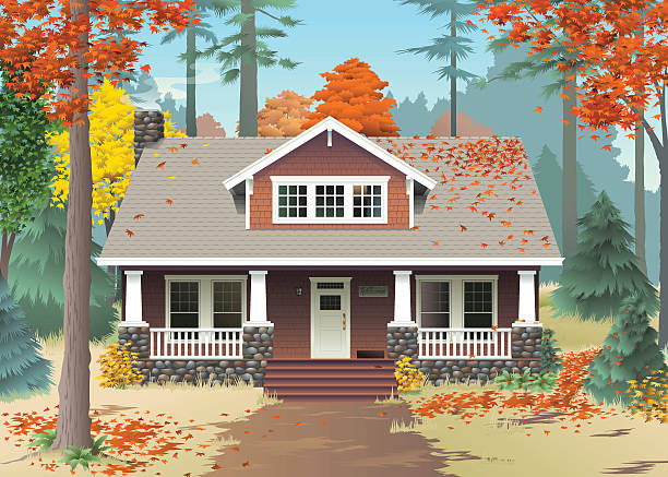 Rustic Autumn Home vector art illustration