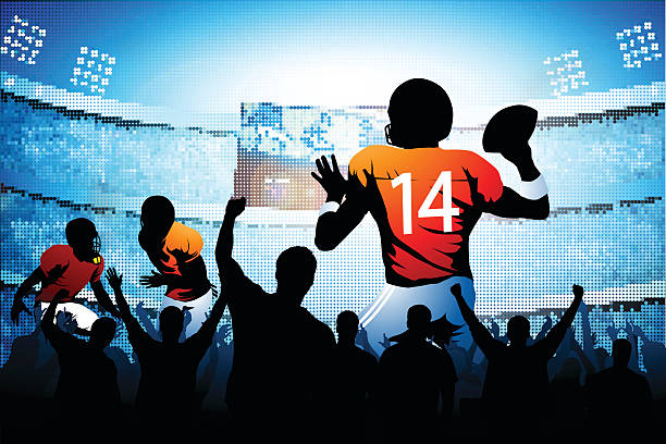ilustrações de stock, clip art, desenhos animados e ícones de quarterback efectuar um passe - american football stadium illustrations