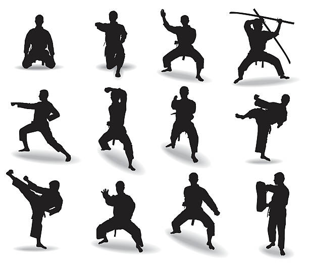 Martial arts Several well-known martial arts, and their traditional weapons. karate stock illustrations