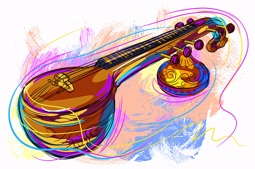 Colorful Veena, all elements are in separate layers and grouped.created as very artistic painterly style. Please visit my portfolio for more options. http://i1136.photobucket.com/albums/n483/Nagendra_art/media-1.jpg?t=1291448607