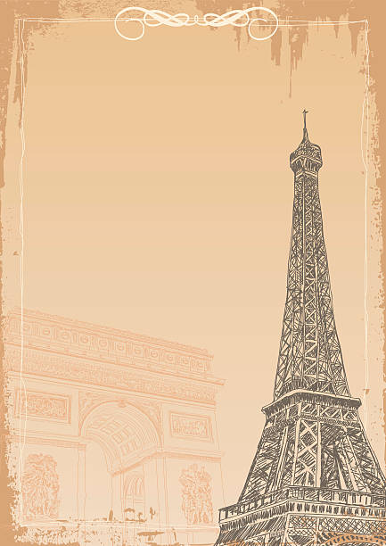 France Background A background with wiffel tower and Arc de triomphe in retro style. eiffel tower paris illustrations stock illustrations