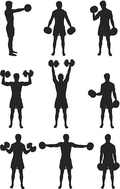 Strong man lifting heavy dumbbells Strong man lifting heavy dumbbellshttp://www.twodozendesign.info/i/1.png dumbbell silhouette stock illustrations