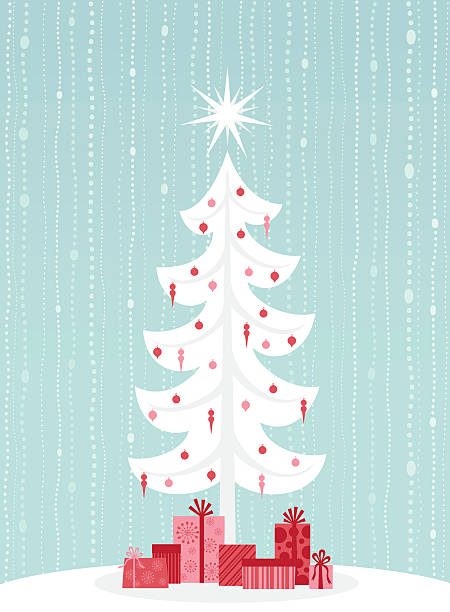 Vector image of white pine tree with red presents vector art illustration
