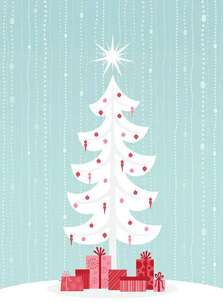 Vector illustration of Vector image of white pine tree with red presents