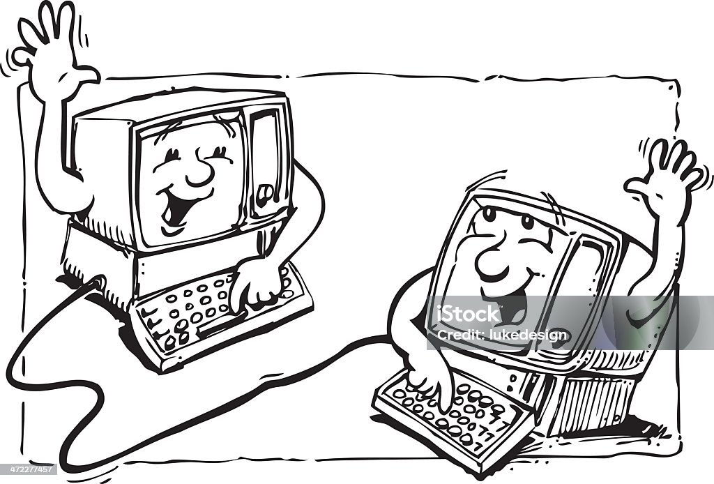 Computer Networking Fun Happy Computer Network Stock Illustration - Download Image Now - Cable ...