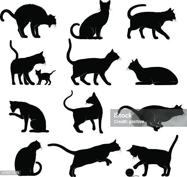 Cats Silhouettes Stock Illustration - Download Image Now - Domestic Cat, In Silhouette, Vector