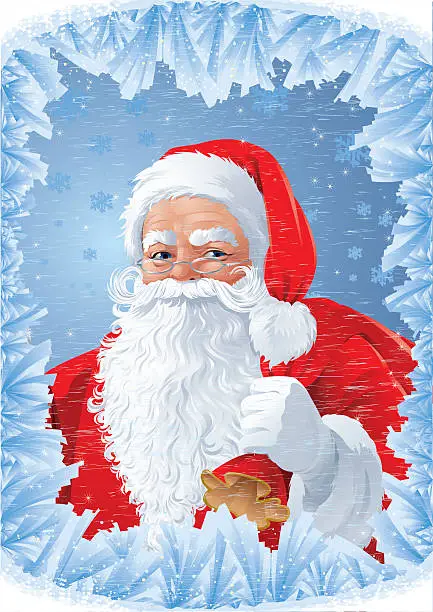 Vector illustration of Santa Claus Looking through Frozen Window