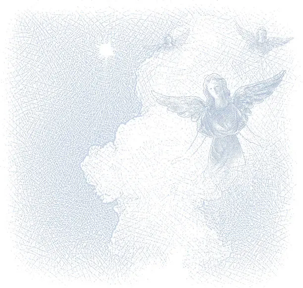 Vector illustration of Angels And Cloudscape Background