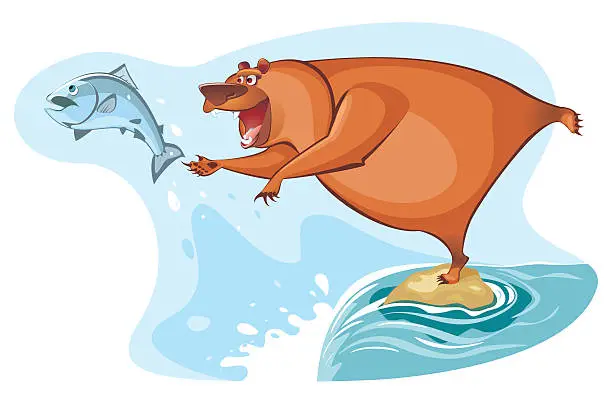 Vector illustration of fishing bear