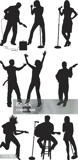 Awesome Musical Performers On Stage Stock Illustration - Download Image Now - Musician, Sitting, Guitar