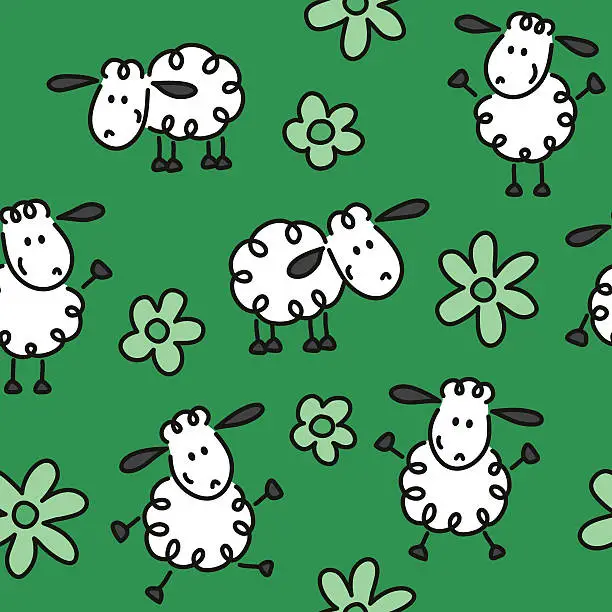 Vector illustration of happy sheep seamless pattern in different colors