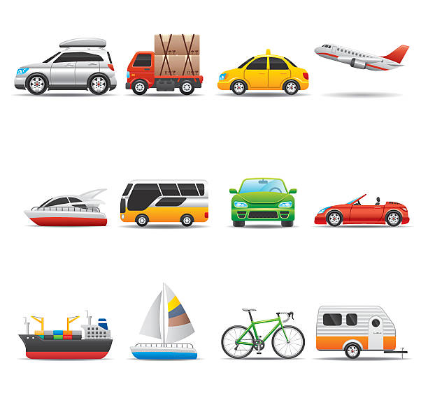 транспорт набор иконок-элегантный серии - public transportation isolated mode of transport land vehicle stock illustrations