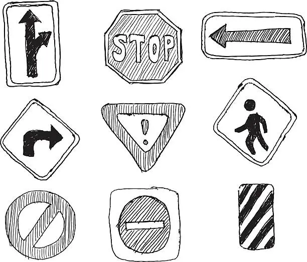 Vector illustration of Road Sign sketches
