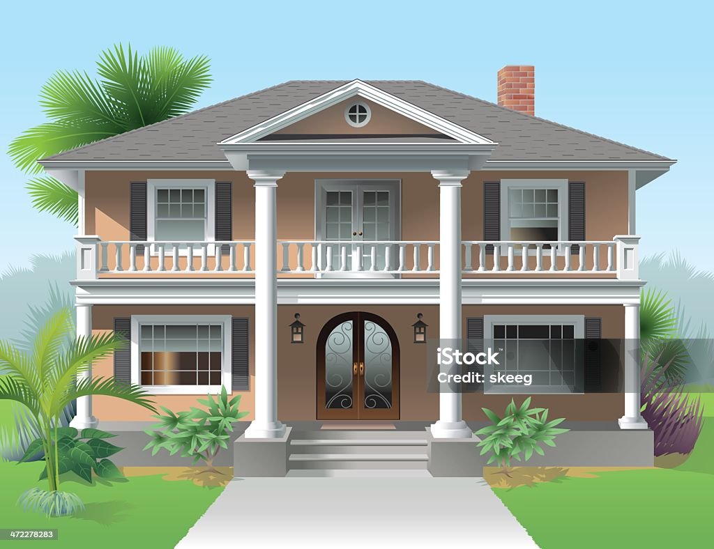 Big Orange House paysagers - clipart vectoriel de Loggia libre de droits