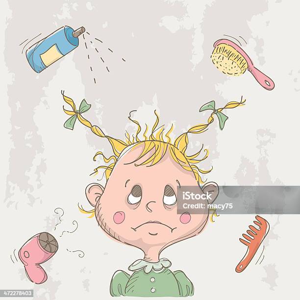 Bad Hair Day Stock Illustration - Download Image Now - Cute, Hair Dryer, Blow Drying Hair