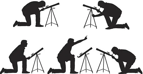 Vector illustration of Man with telescope stargazing