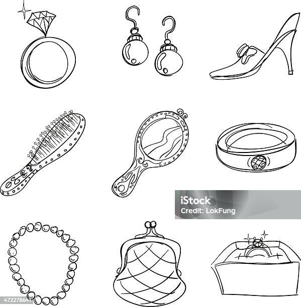 Accessories Collection In Sketch Style Stock Illustration - Download Image Now - Ring - Jewelry, Mirror - Object, Earring