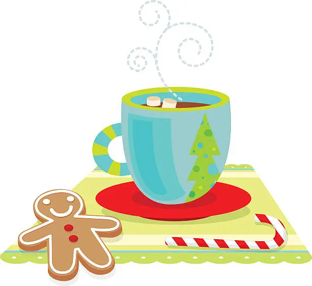 Vector illustration of Computer illustration of holiday treats with hot chocolate