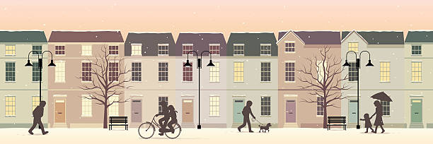 Winter in Lovely Twilight Town vector art illustration