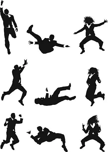 Vector illustration of Mid air action businesspeople jumping