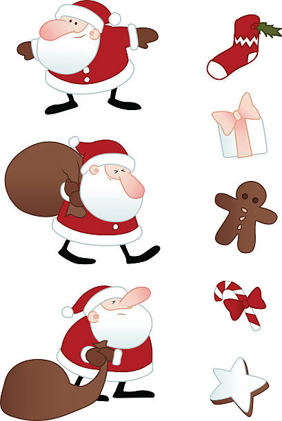 Cute Santa Claus and Christmas Treats vector art illustration