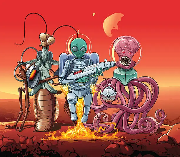 Vector illustration of Aliens invaders at Mars.