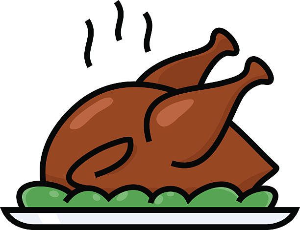 roast chicken vector drawing of a roast chicken goose meat illustrations stock illustrations