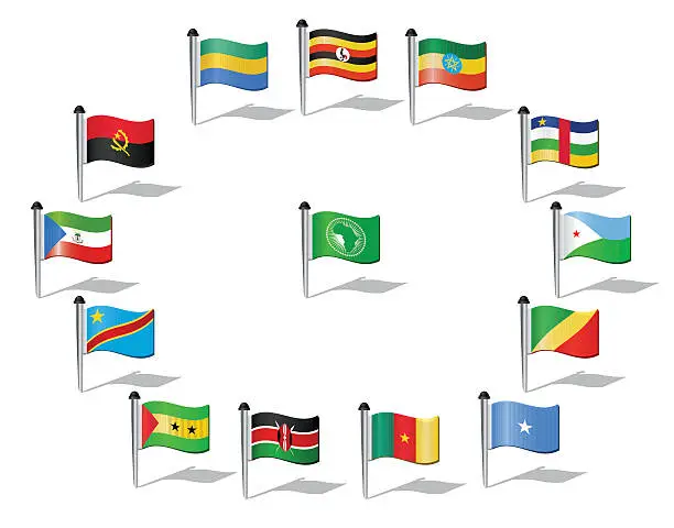 Vector illustration of World Flags: Central Africa and African Union