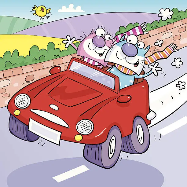 Vector illustration of Cats in car