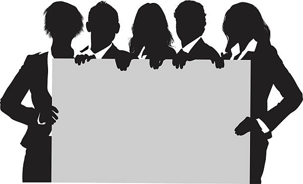 Young business people holding up blank sign board Young business people holding up blank sign boardhttp://www.twodozendesign.info/i/1.png transparent board stock illustrations
