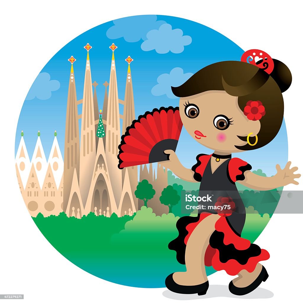 Garota de Flamenco na Sagrada Família - Vetor de Cultura Espanhola royalty-free