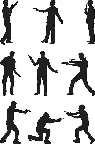 Silhouette men with guns Silhouette men with gunshttp://www.twodozendesign.info/i/1.png gunman stock illustrations