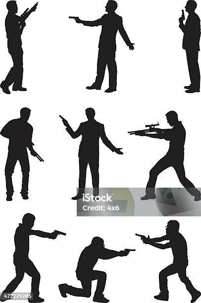 Silhouette Men With Guns Stock Illustration - Download Image Now - Gun, In Silhouette, Men