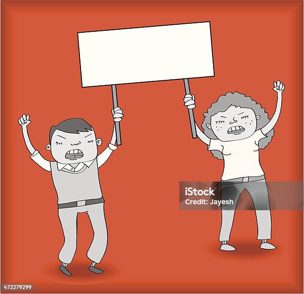 Dwa Demonstrantów Holding Sign - Stockowe grafiki wektorowe i więcej obrazów Aktywista - Aktywista, Bojkot, Demonstracja pokoju