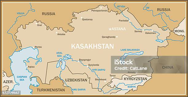 Ilustración de Mapa De Kazajistán y más Vectores Libres de Derechos de Kazajistán - Kazajistán, Mapa, Asia